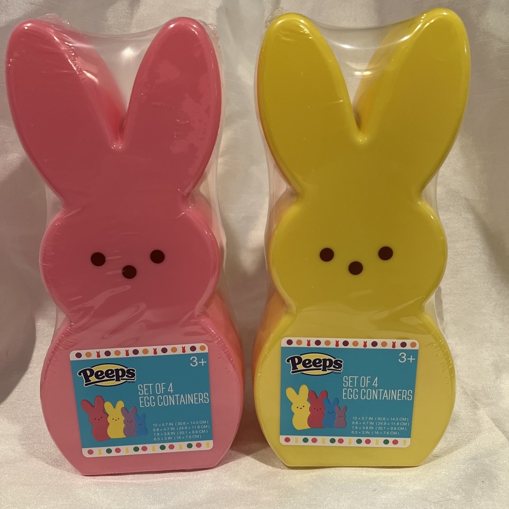 PEEPS Easter Bunny Egg Containers 4 Sizes‎ & Colors Yellow & Pink (Lot Of 2)